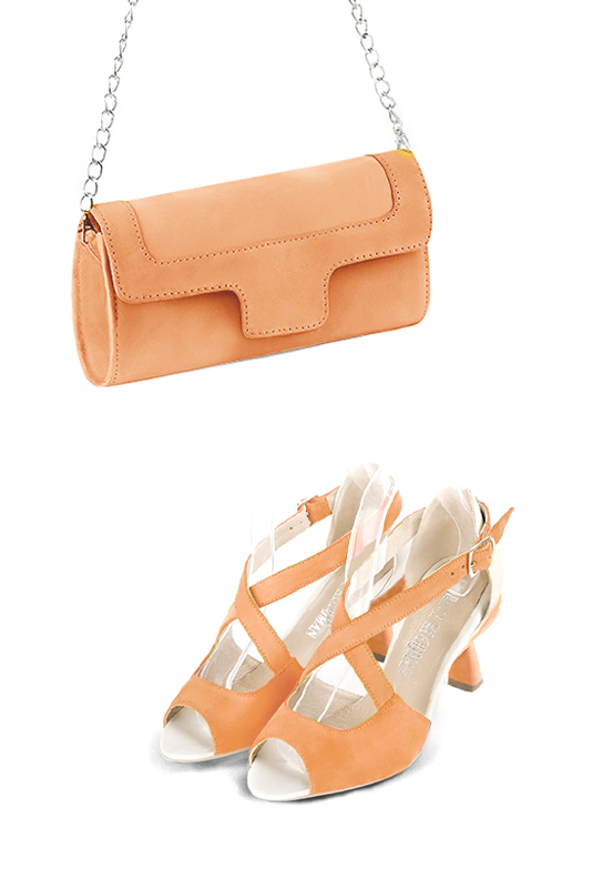 Dress clutch for wedding and parties in marigold orange leather - Worn view